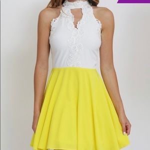 White/Yellow lace accent  Sheath dress